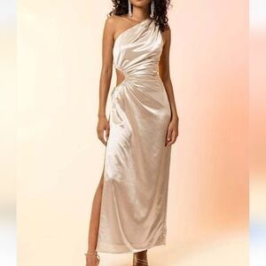 NWT Line & Dot Eliza Side Cut Out Satin One Shoulder Maxi Dress M Formal Slit